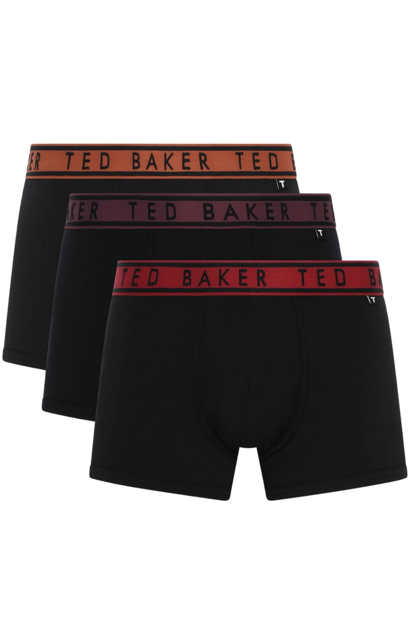 3-Pack Contrast Waistband Boxer Trunks, Black w/ burgundy/red/gingerbread