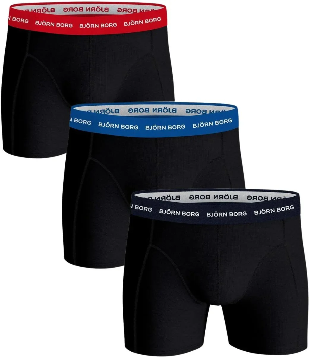 3-Pack Contrast Waistband Boxer Briefs, Black w/ red/blue/navy