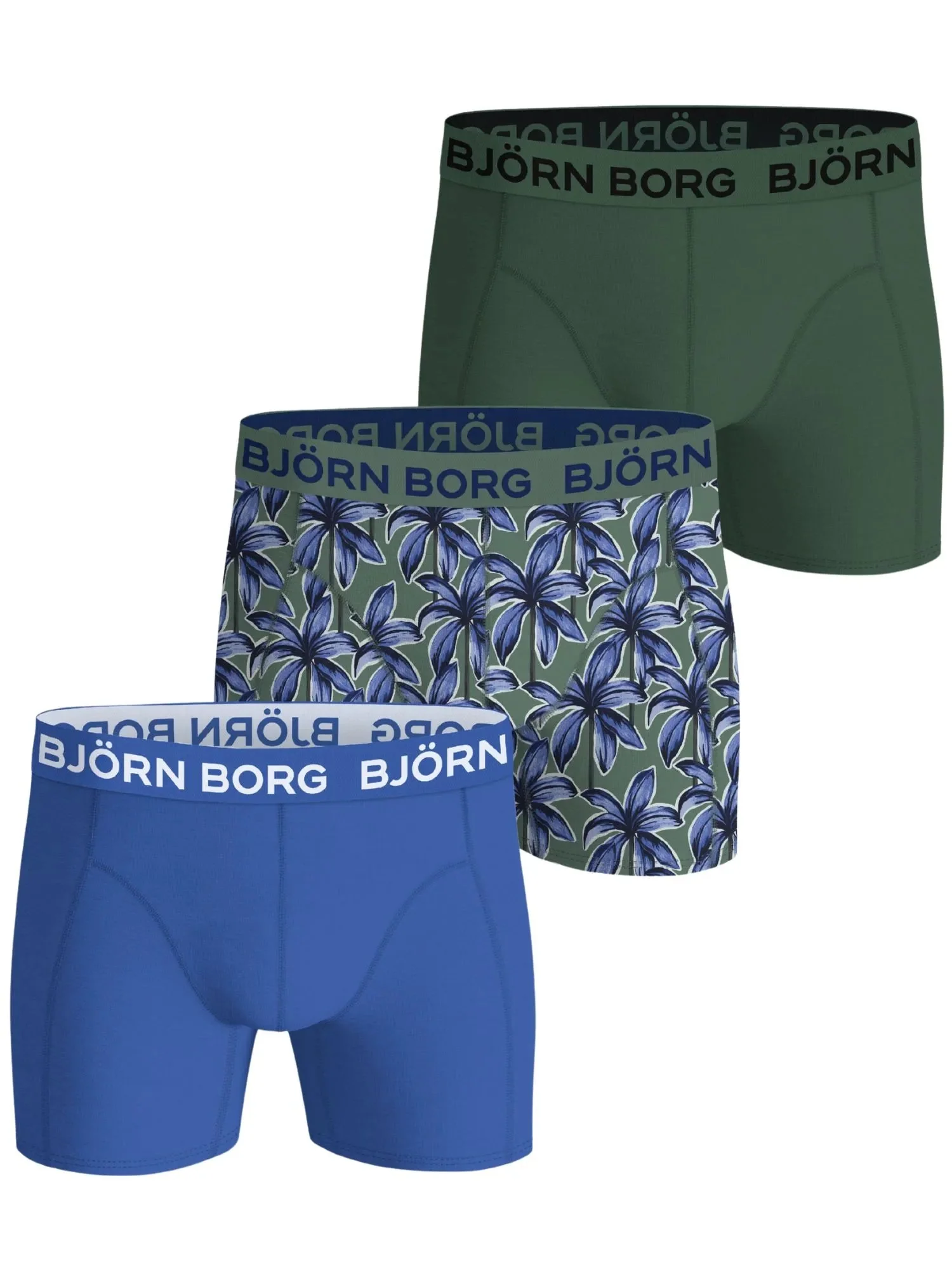 3-Pack Flower Print Boxer Briefs, Blue/Green