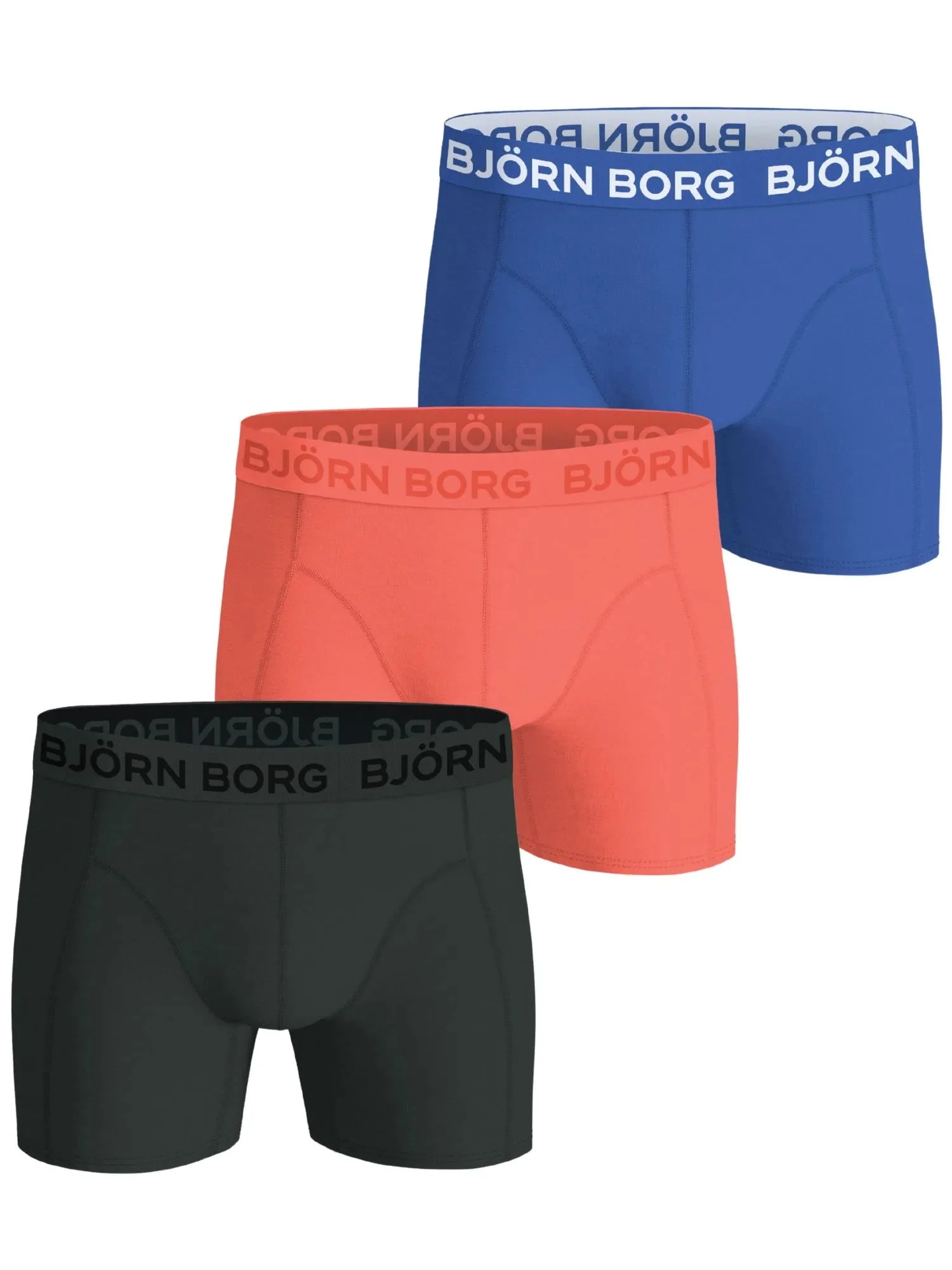 3-Pack Logo Solids Boxer Briefs, Blue/Orange/Khaki