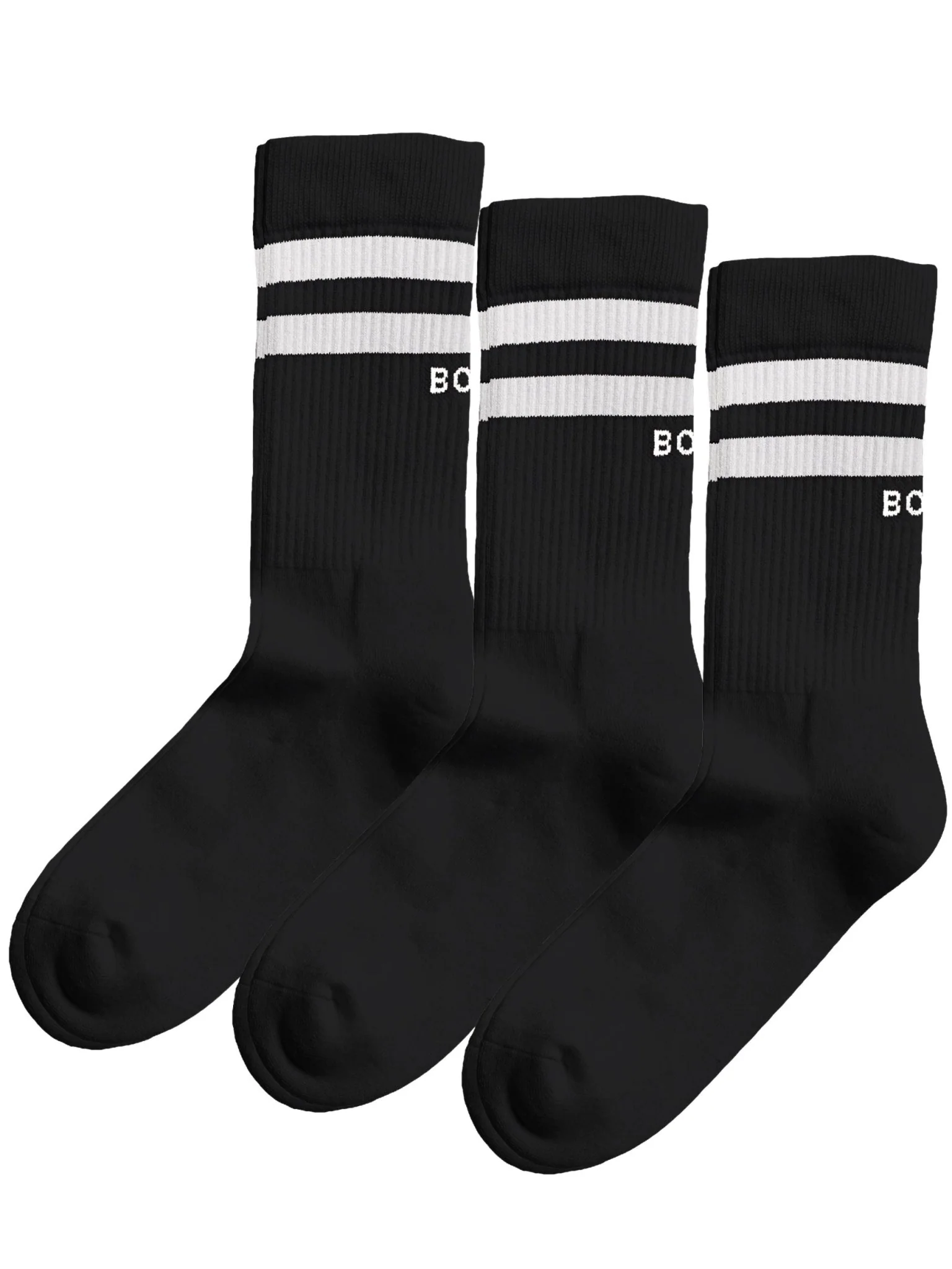 3-Pack Striped Logo Sports Socks, Black