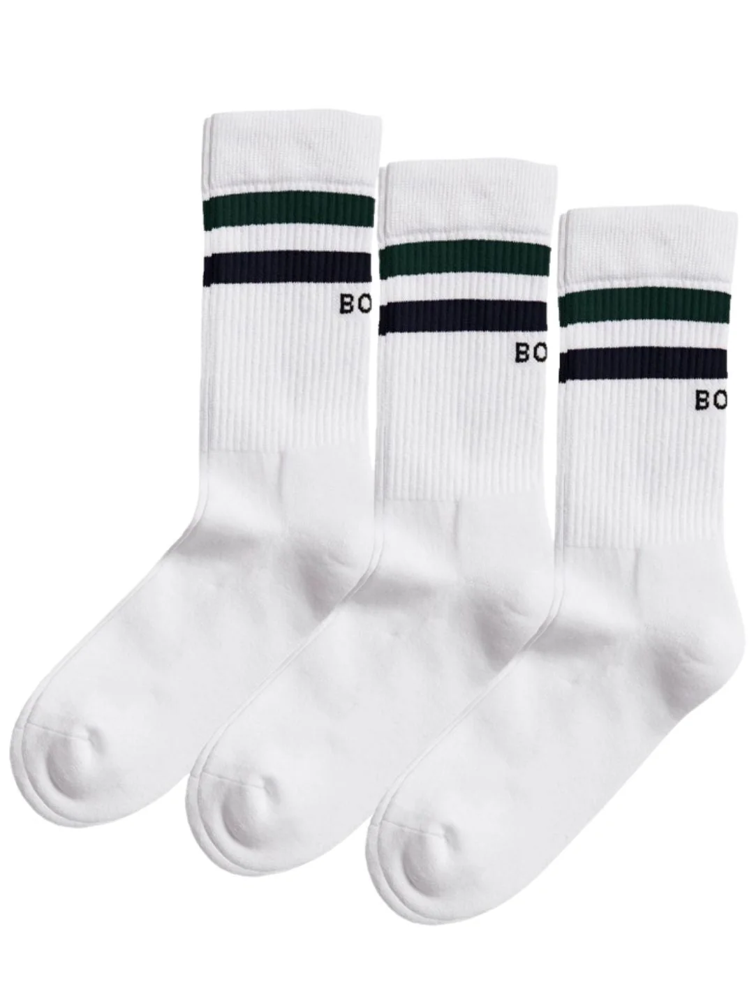 3-Pack Striped Logo Sports Socks, White