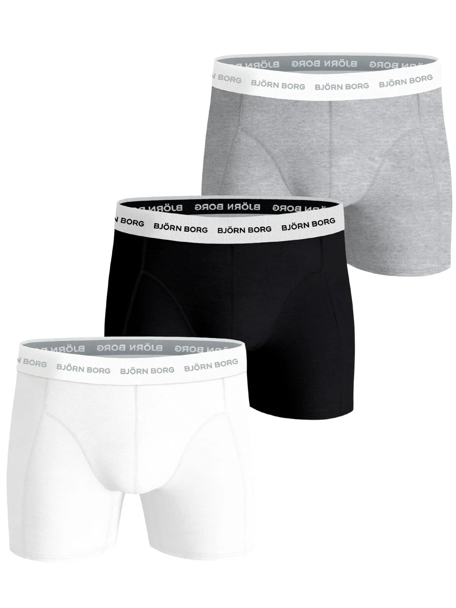 3-Pack White Waistband Boxer Briefs, Black/White/Grey