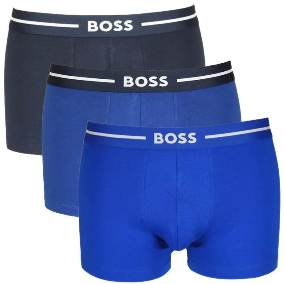 3-Pack Bold Logo Boxer Trunks, Blue Combination
