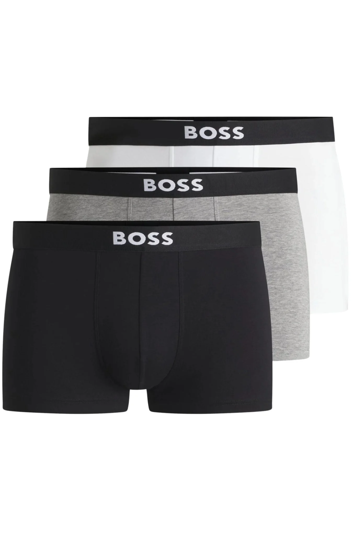 3-Pack Icon Boxer Trunks, Black/White/Grey