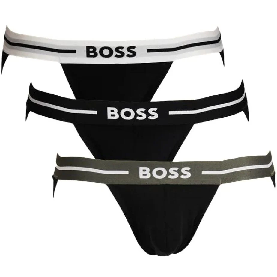 3-Pack Power Contrast Waistband Jockstraps, Black w/ khaki/white