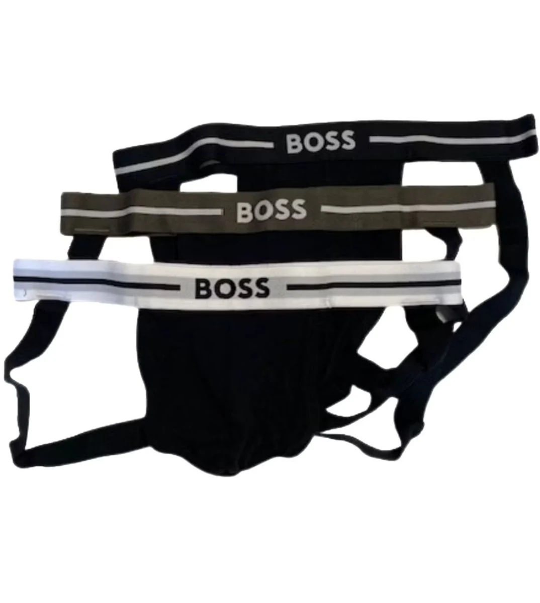 3-Pack Power Contrast Waistband Jockstraps, Black w/ khaki/white - Image 8