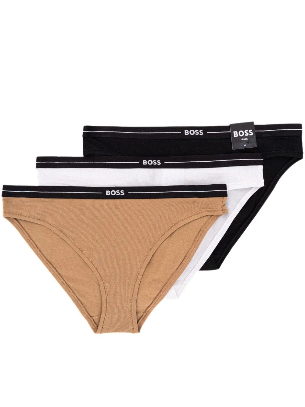 3-Pack Power Logo Briefs, Black/White/Beige