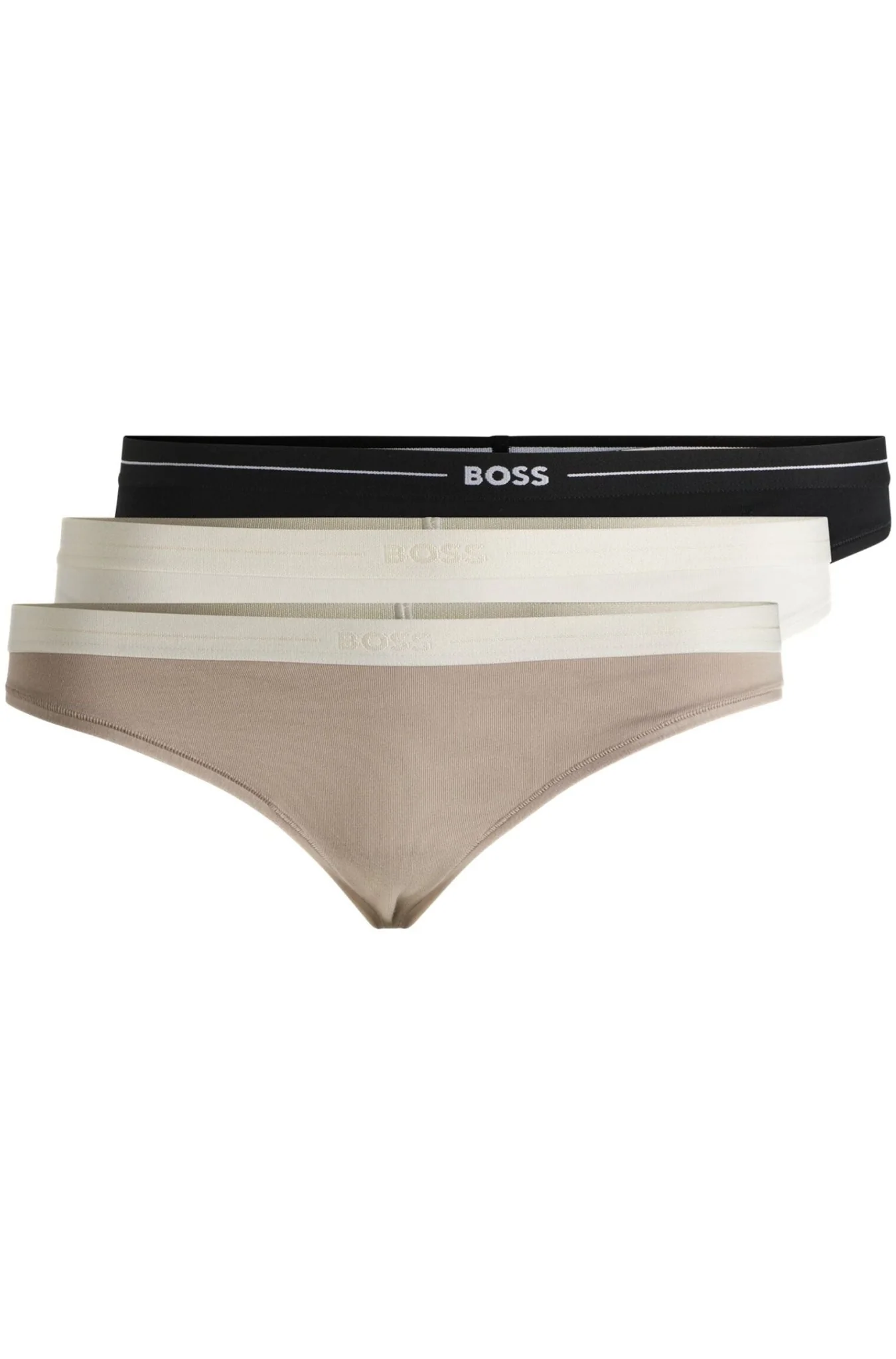 3-Pack Power Logo Waistband Thongs, Black/Ecru/Beige