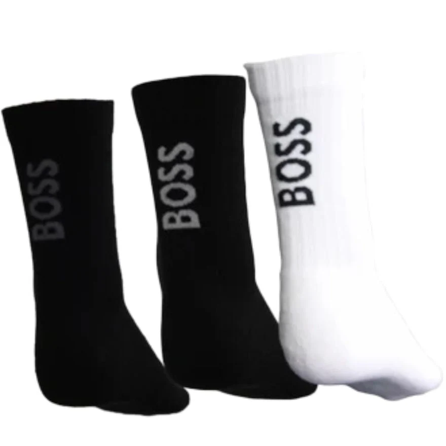 3-Pack Ribbed Bamboo Sports Socks, Black/white