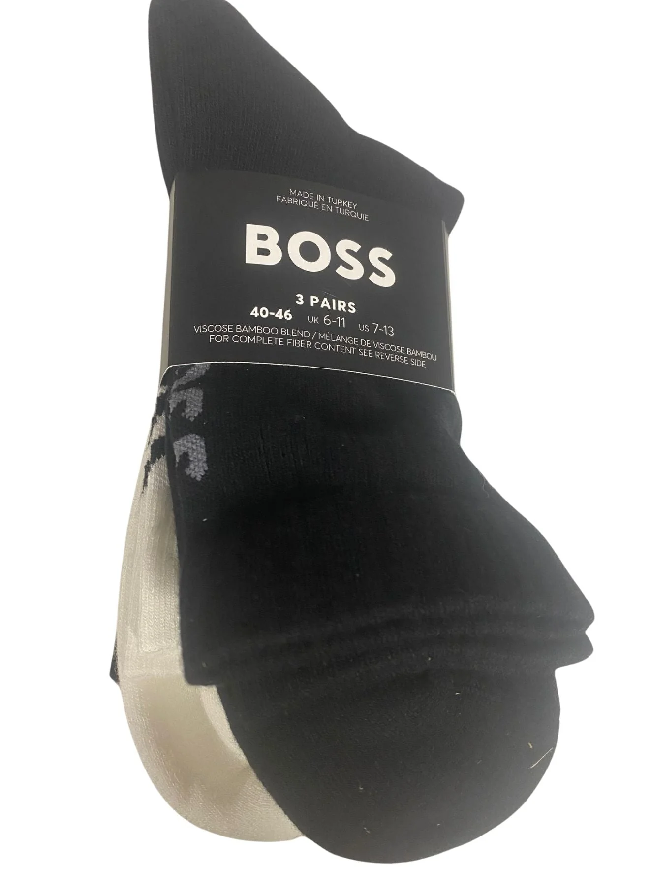 3-Pack Ribbed Bamboo Sports Socks, Black/white - Image 2