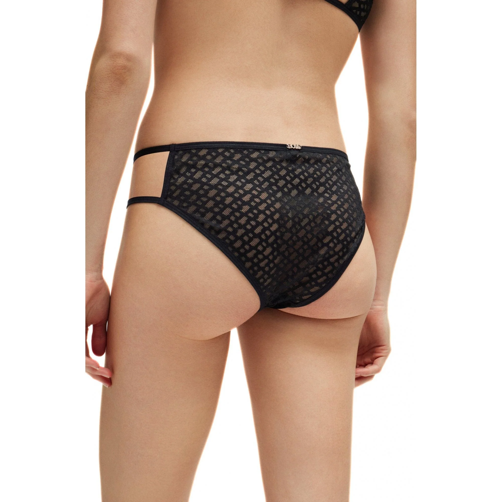 B-Luxe Lace Brief, Black w/ gold metal logo - Image 3