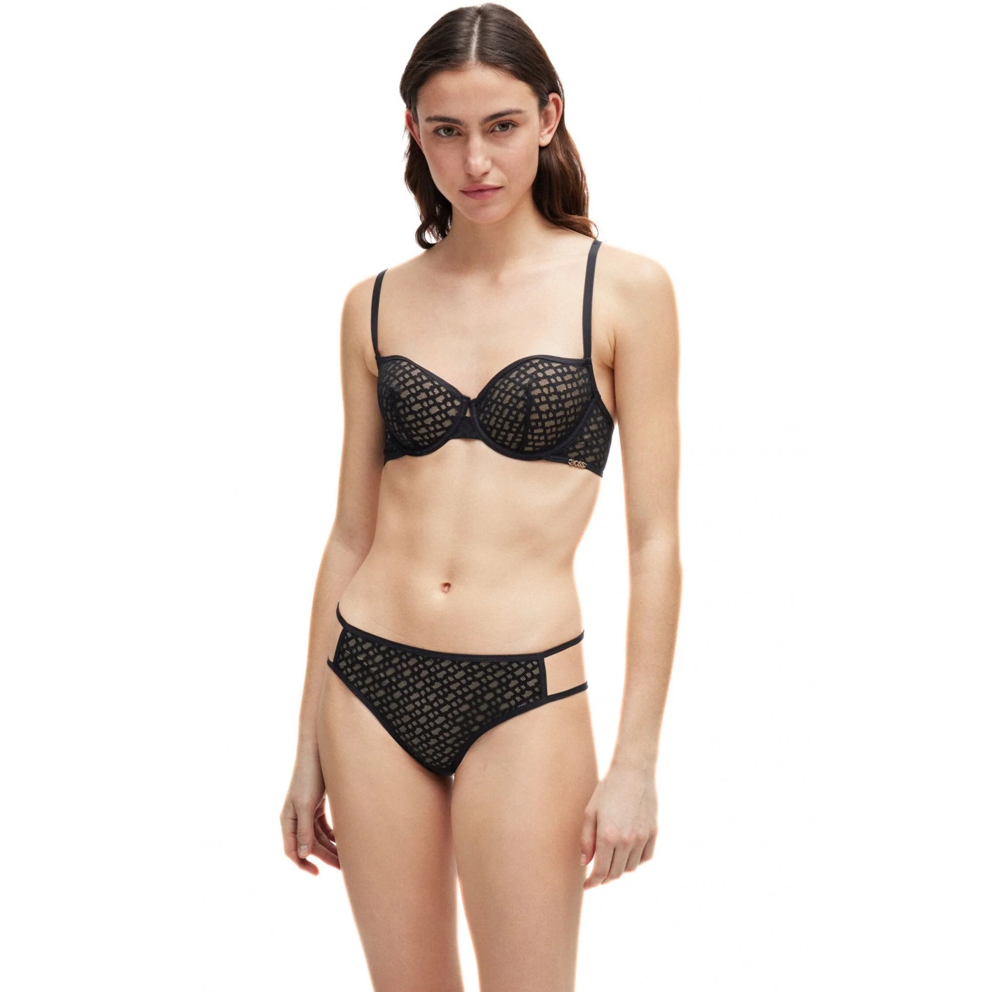 B-Luxe Lace Brief, Black w/ gold metal logo - Image 4