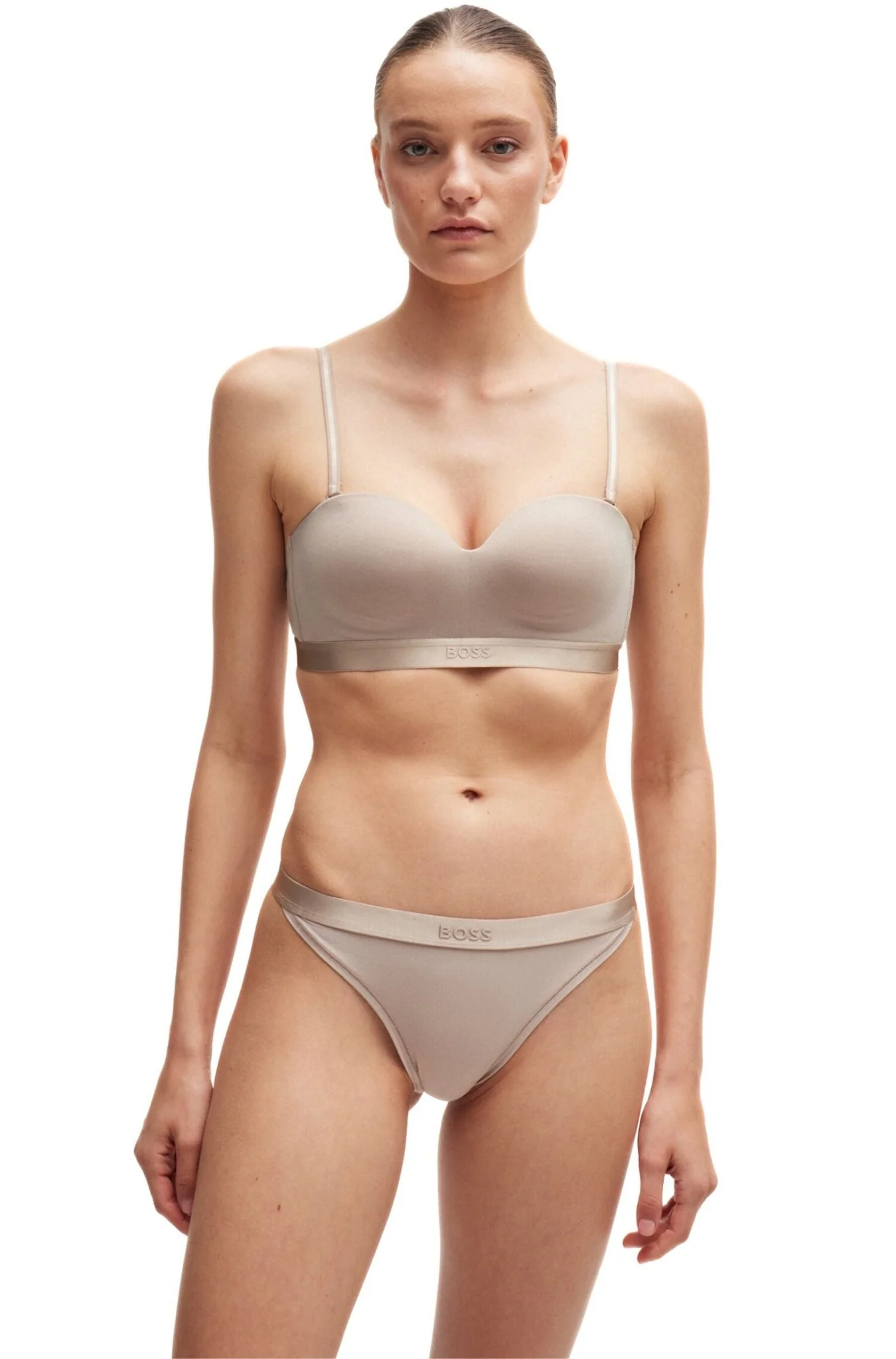 Bea Cotton Modal Padded Triangle Bra, Light Beige
