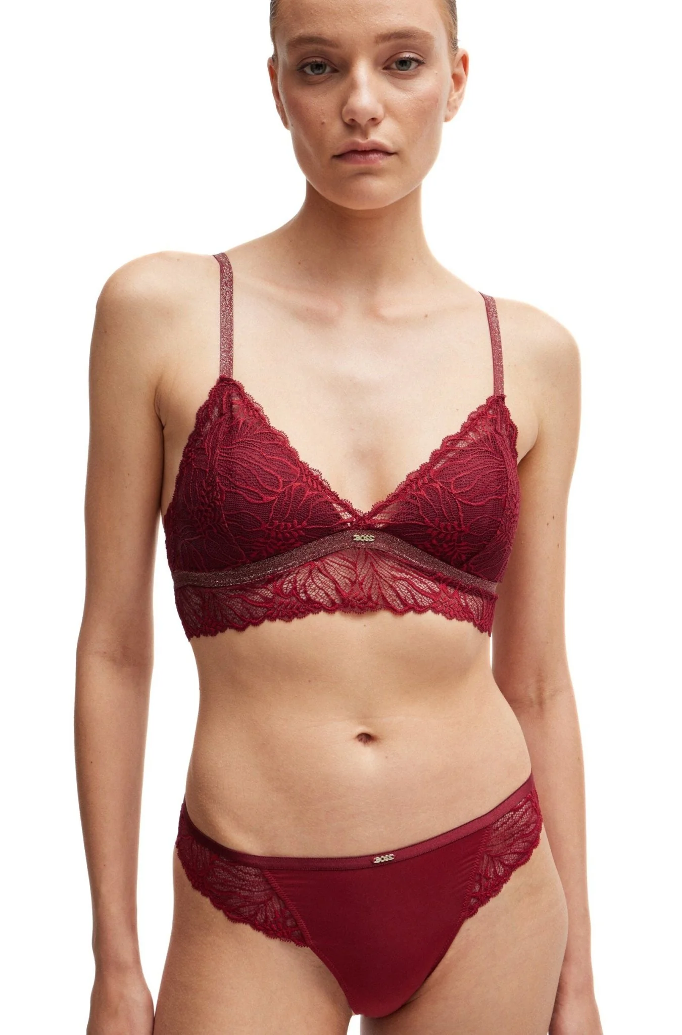 Bianca Lace Triangle Bra, Burgundy Red - Image 2