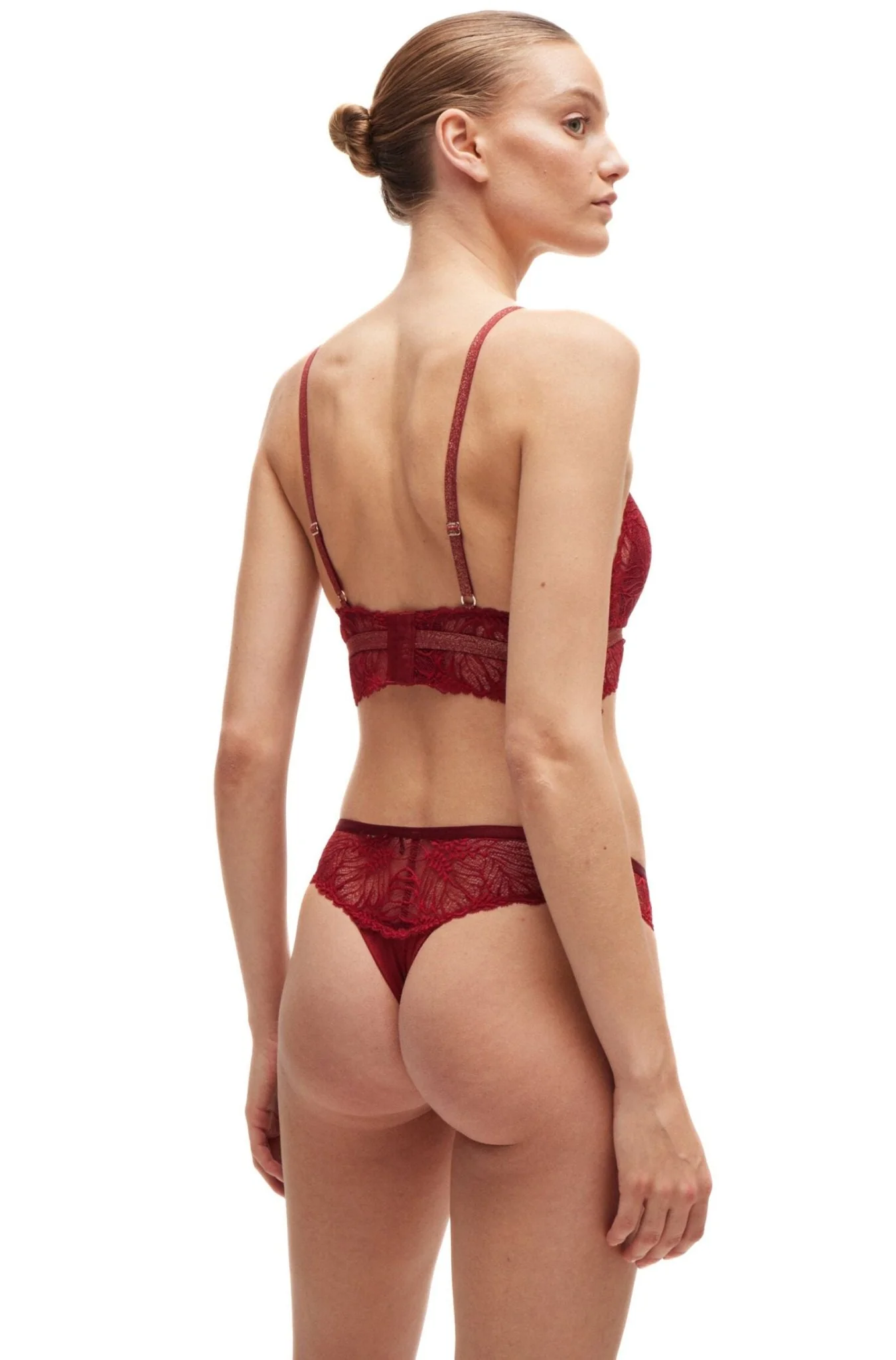 Bianca Lace Triangle Bra, Burgundy Red - Image 3