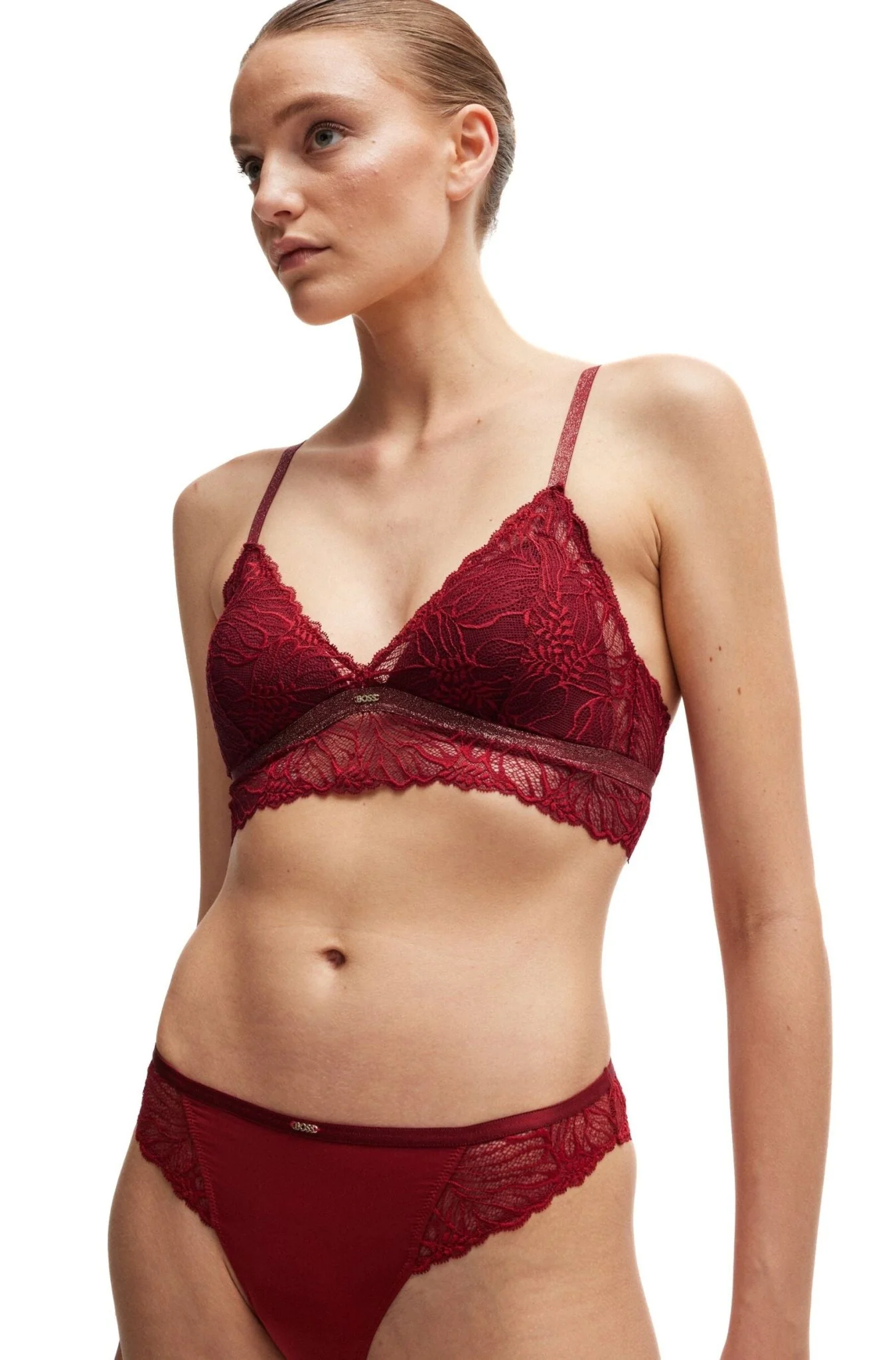 Bianca Lace Triangle Bra, Burgundy Red - Image 4