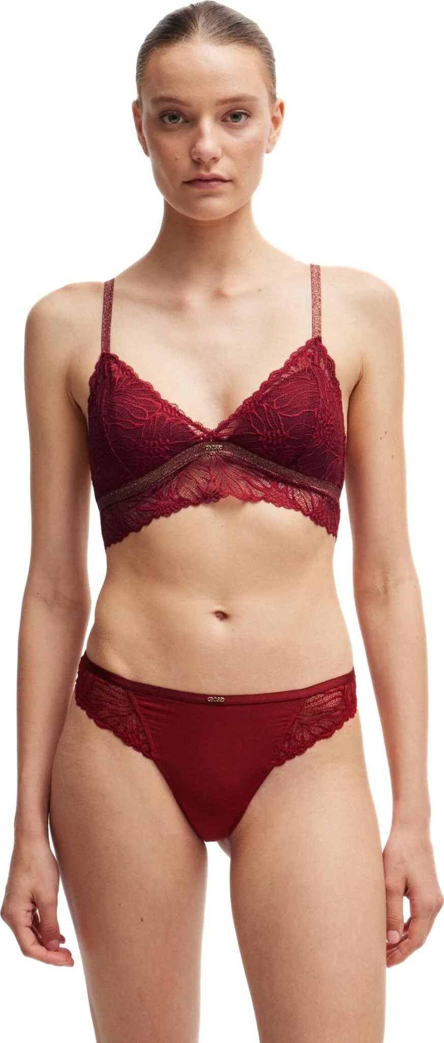 Bianca Lace Triangle Bra, Burgundy Red - Image 5