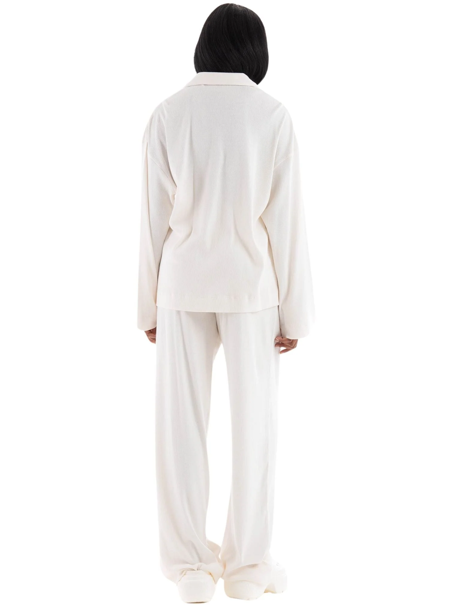 Elegant Ribbed Organic Cotton Pyjama Set, Off-White - Image 4