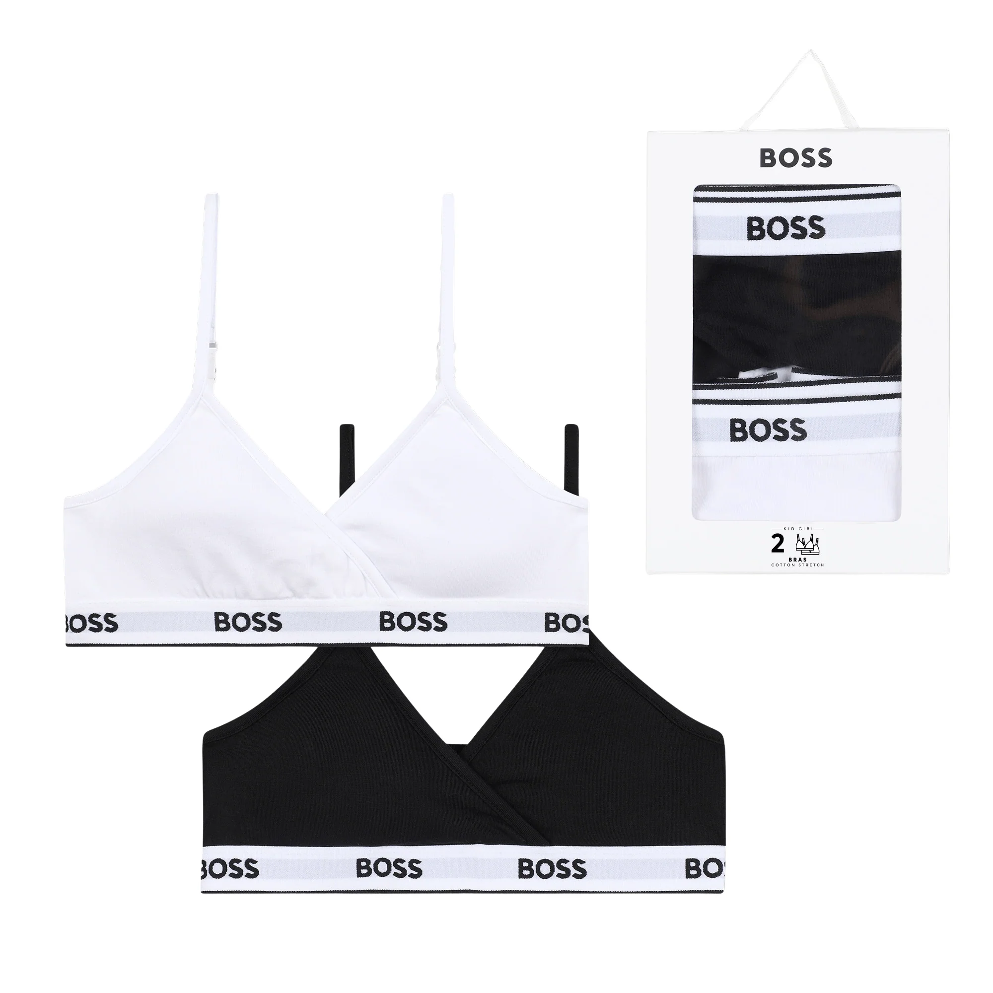 Girls 2-Pack Classic Logo Bralettes, Black/White