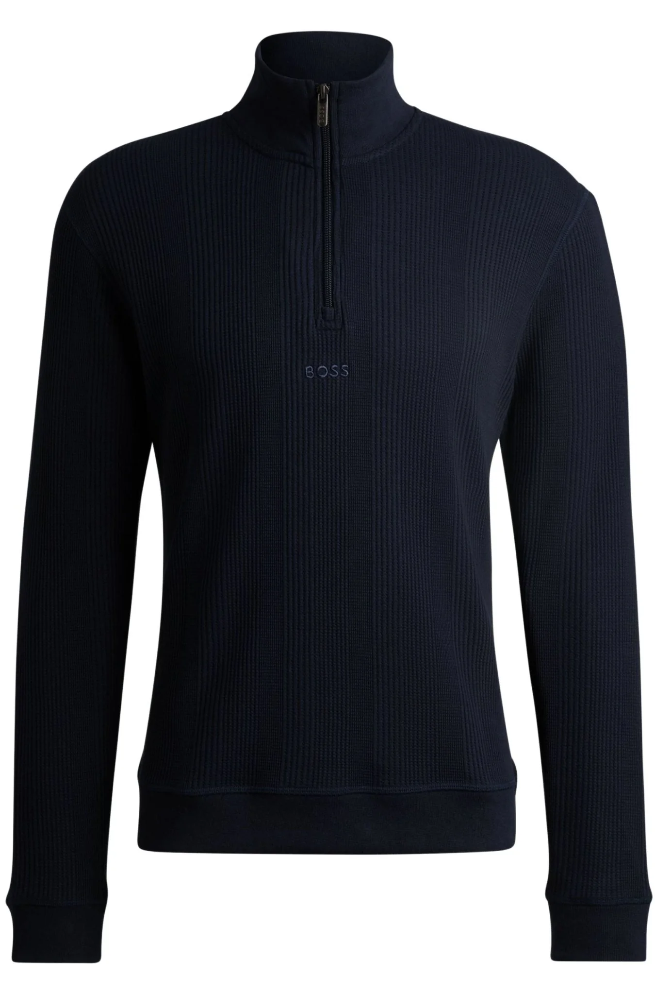 Quarter-Zip Waffle Structure Track Jacket, Dark Blue