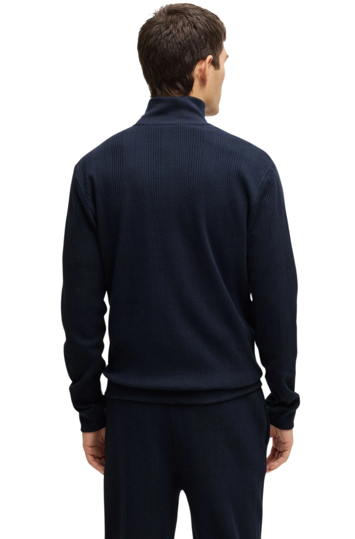 Quarter-Zip Waffle Structure Track Jacket, Dark Blue - Image 4