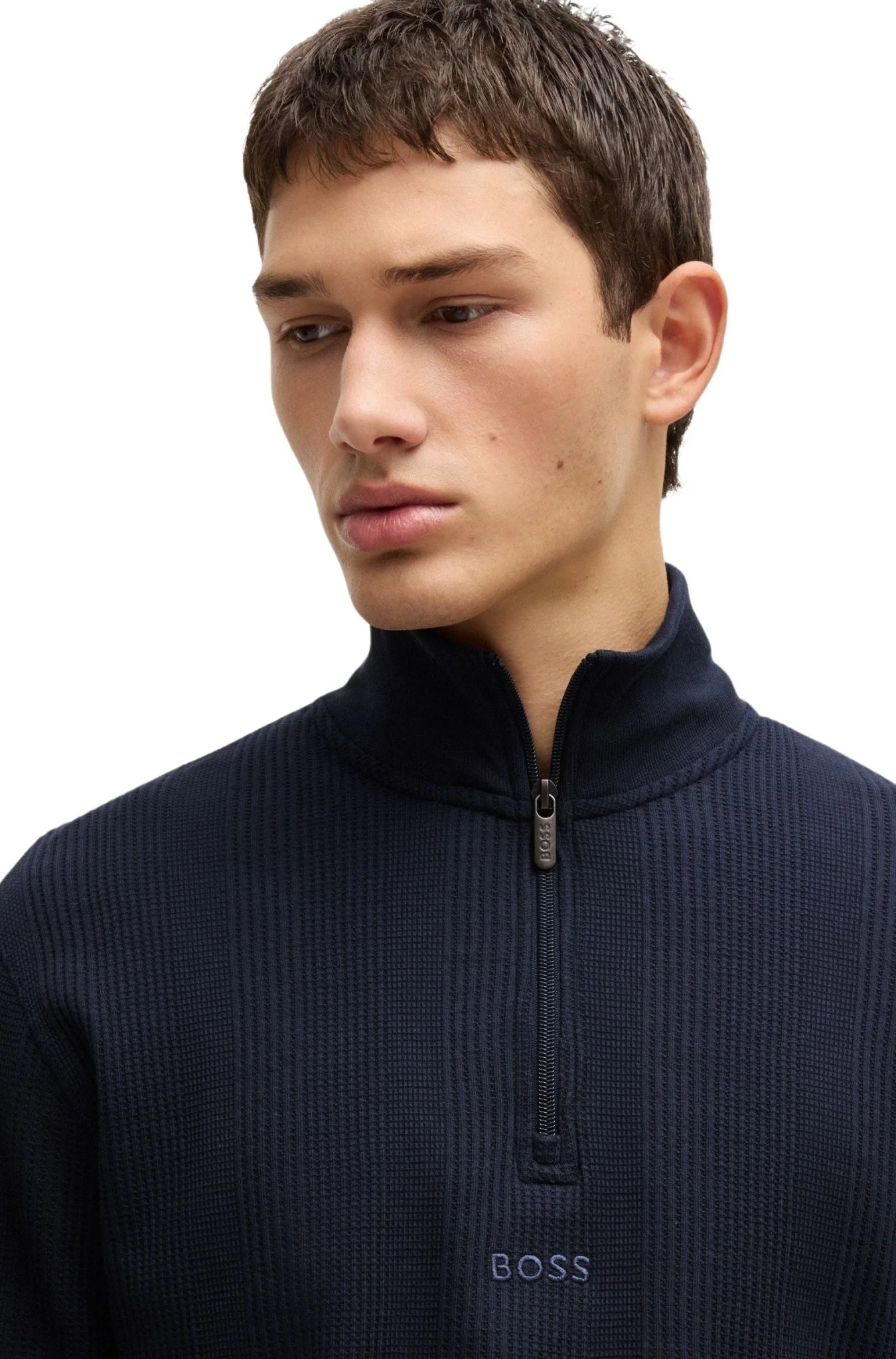 Quarter-Zip Waffle Structure Track Jacket, Dark Blue - Image 5