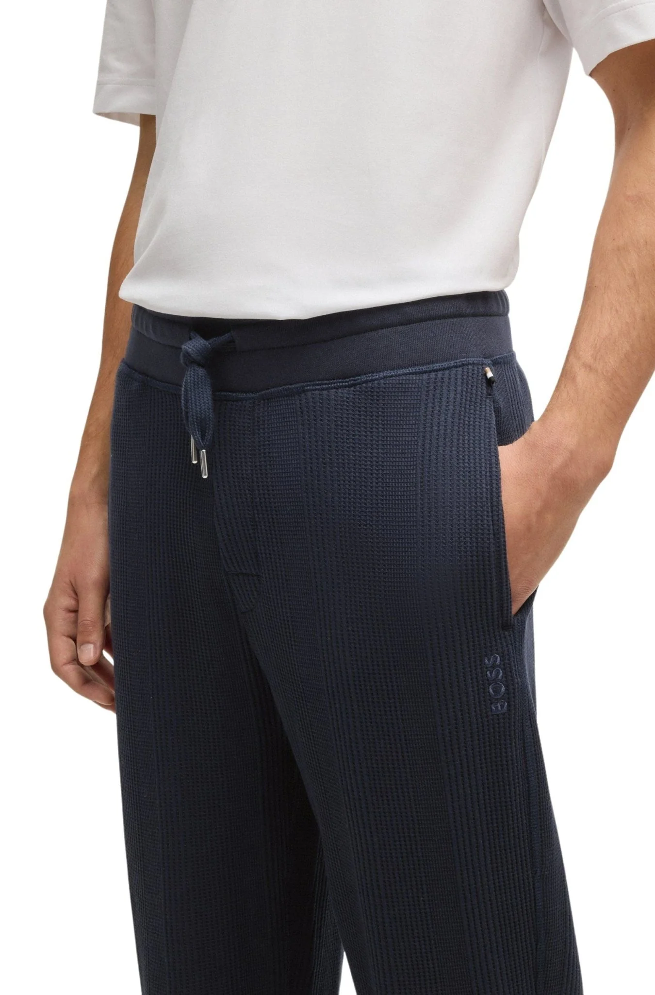 Waffle Structure Jogging Bottoms, Dark Blue - Image 3