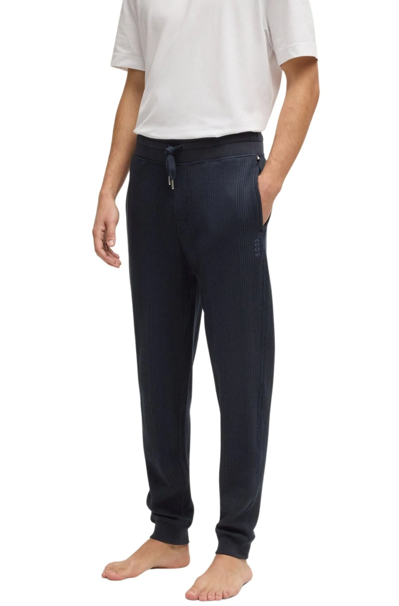 Waffle Structure Jogging Bottoms, Dark Blue - Image 4