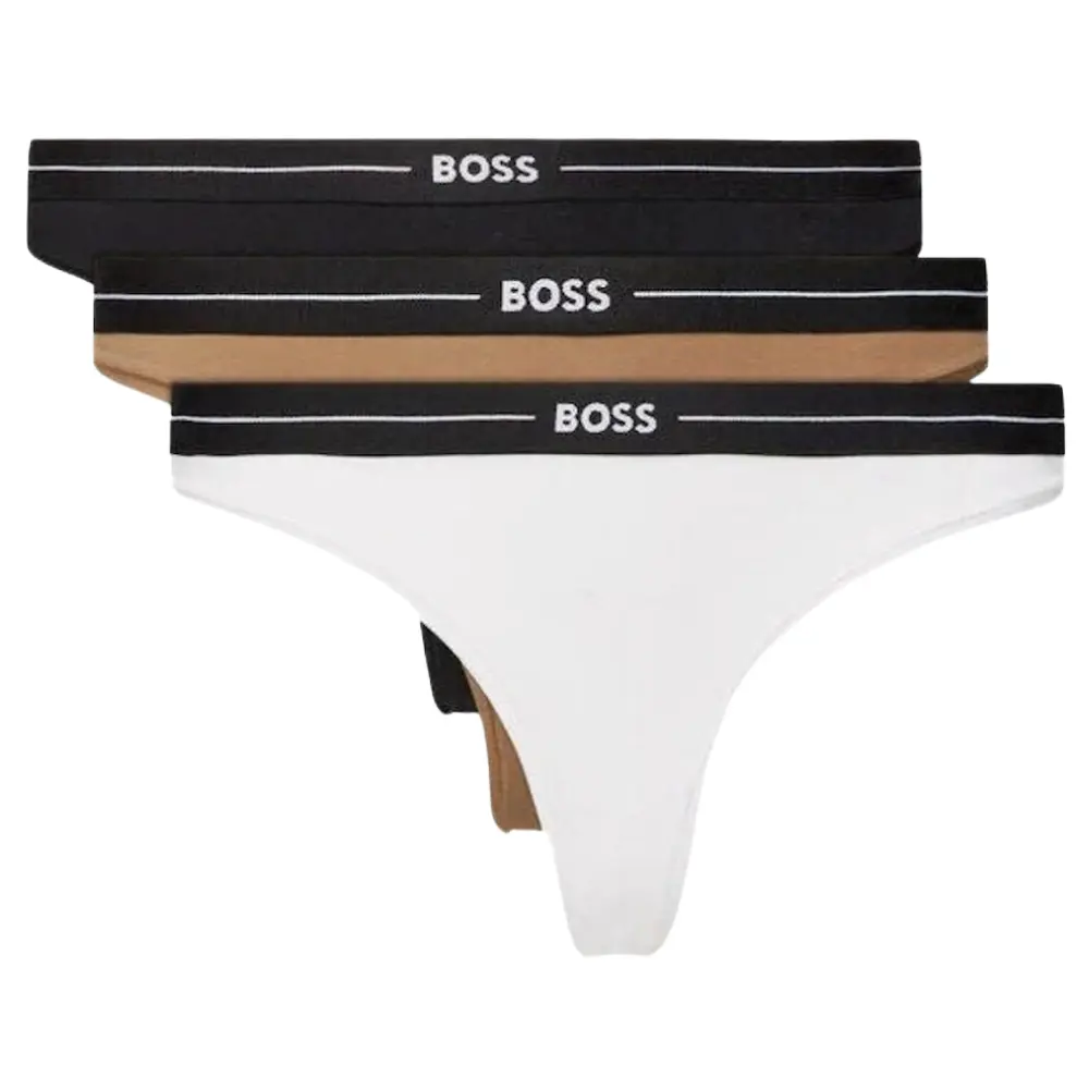 3-Pack Power Logo Waistband Thongs, Black/White/Pink