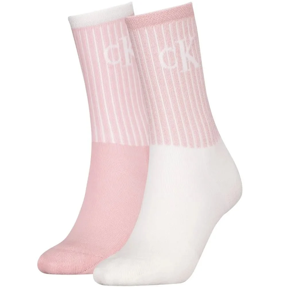 2-Pack CK Logo Women's Sports Socks, Pink/White
