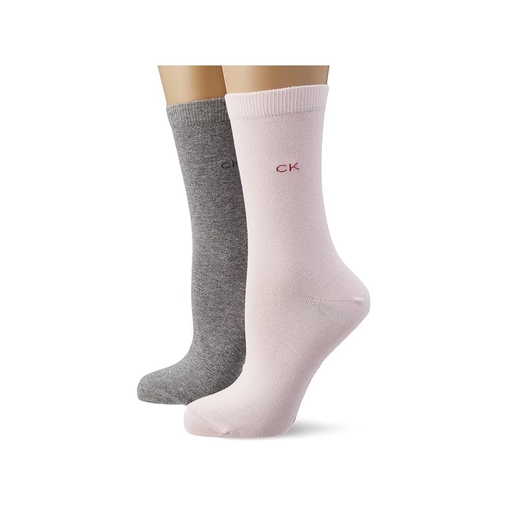 2-Pack Classic Embroidered Logo Women's Socks, Grey/Pink - Image 2