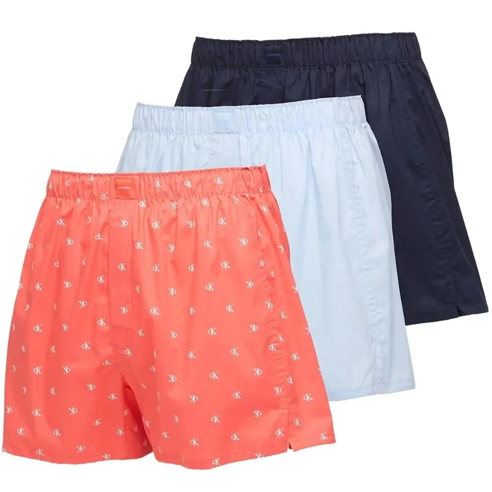 3-Pack Allover Logo Traditional-Fit Boxer Shorts, Black/Red/Blue