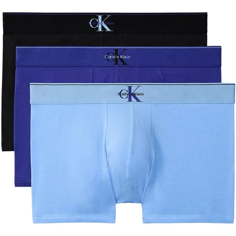 3-Pack CK Archive Boxer Trunks, Black/Blue/Blue