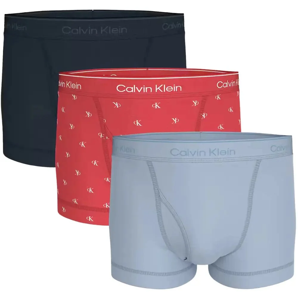 3-Pack Cotton Classics Allover Logo Boxer Trunks, Black/Red/Blue