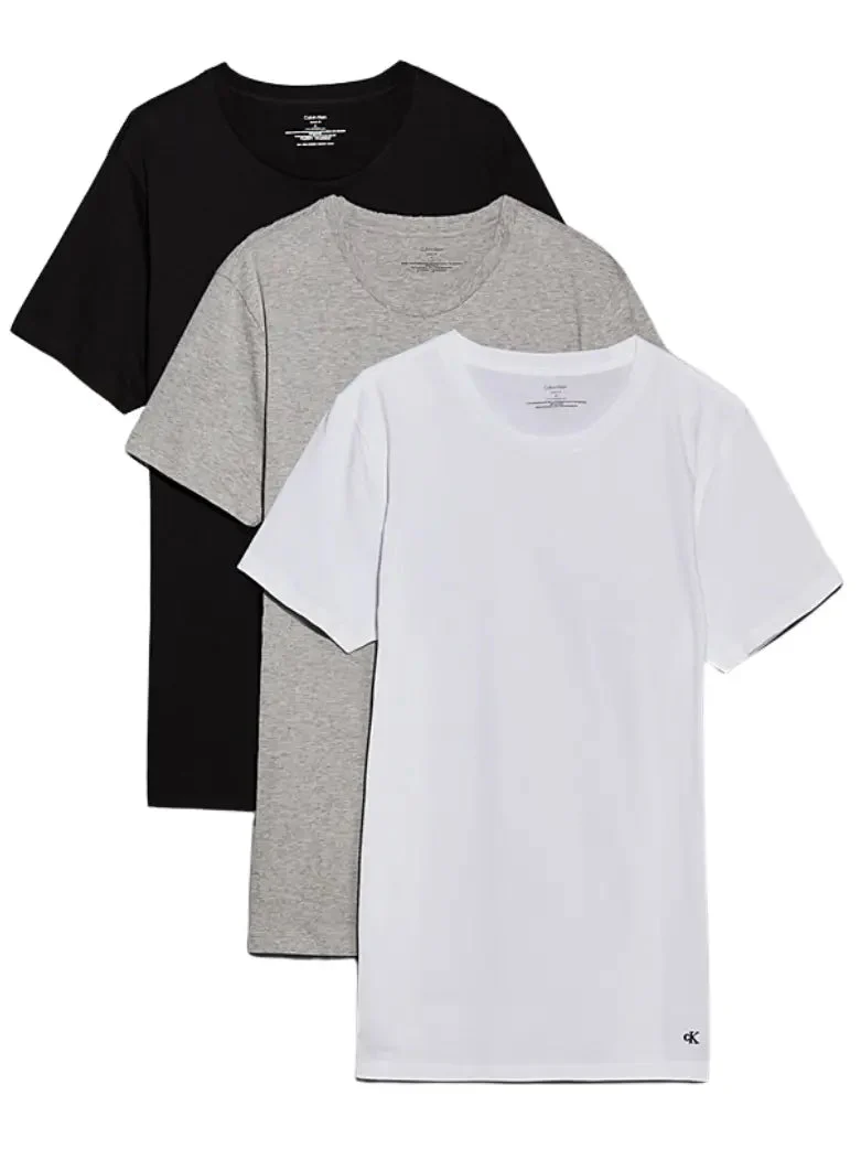 3-Pack Cotton Classics Crew-Neck T-Shirts, Black/White/Grey