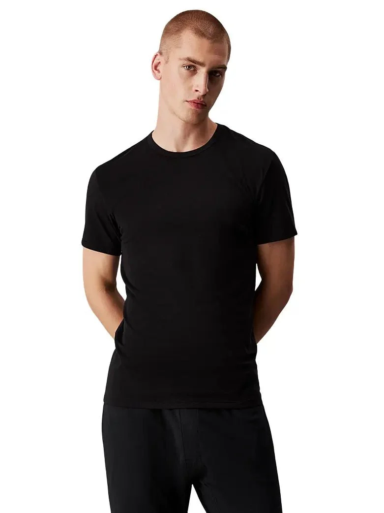 3-Pack Cotton Microfibre Stretch Crew-Neck T-Shirts, Black/White/Grey - Image 3