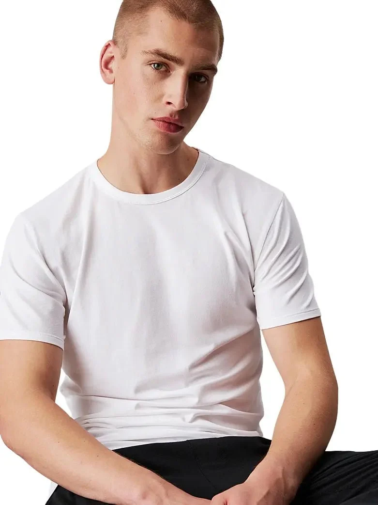 3-Pack Cotton Microfibre Stretch Crew-Neck T-Shirts, Black/White/Grey - Image 4