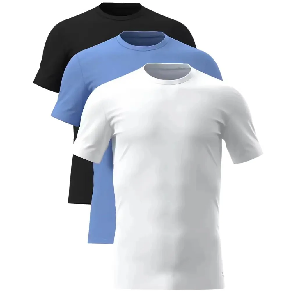 3-Pack Cotton Microfibre Stretch T-Shirts, Black/White/Blue