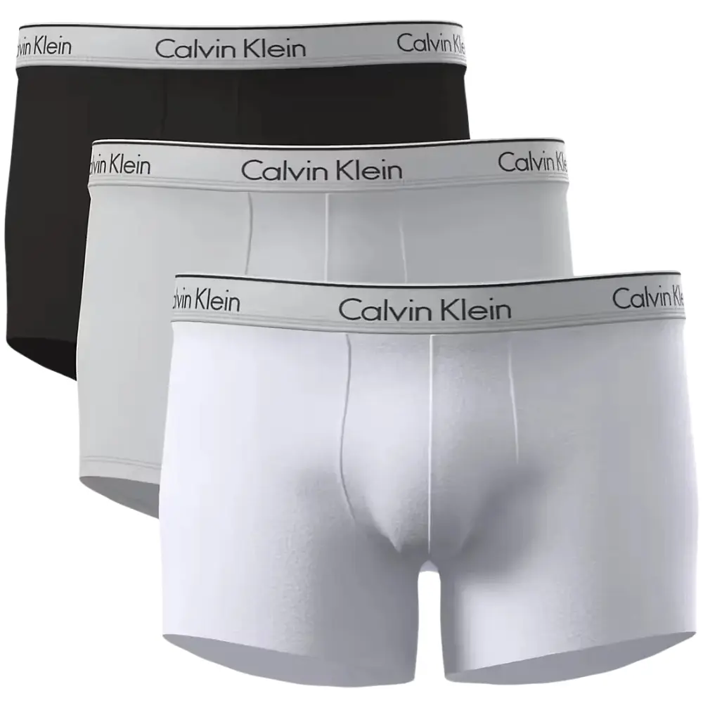 3-Pack Icon Cotton Stretch Boxer Trunks, Black/White/Grey w/ oyster grey