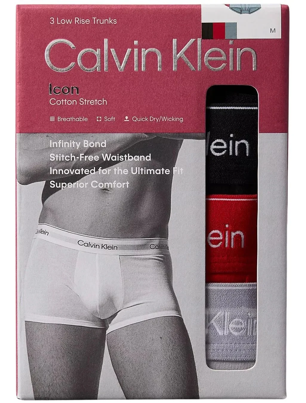 3-Pack Icon Cotton Stretch Low-Rise Boxer Trunks, Black / Adrenaline Rush / Sleet - Image 2