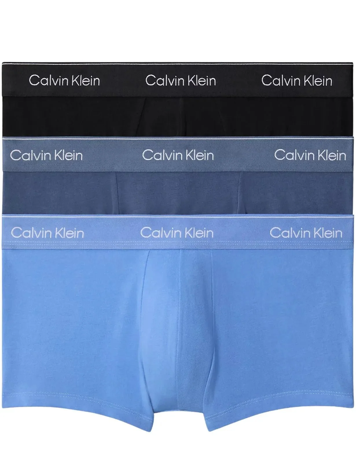 3-Pack Icon Cotton Stretch Low-Rise Boxer Trunks, Black/Glacier/Bluebell