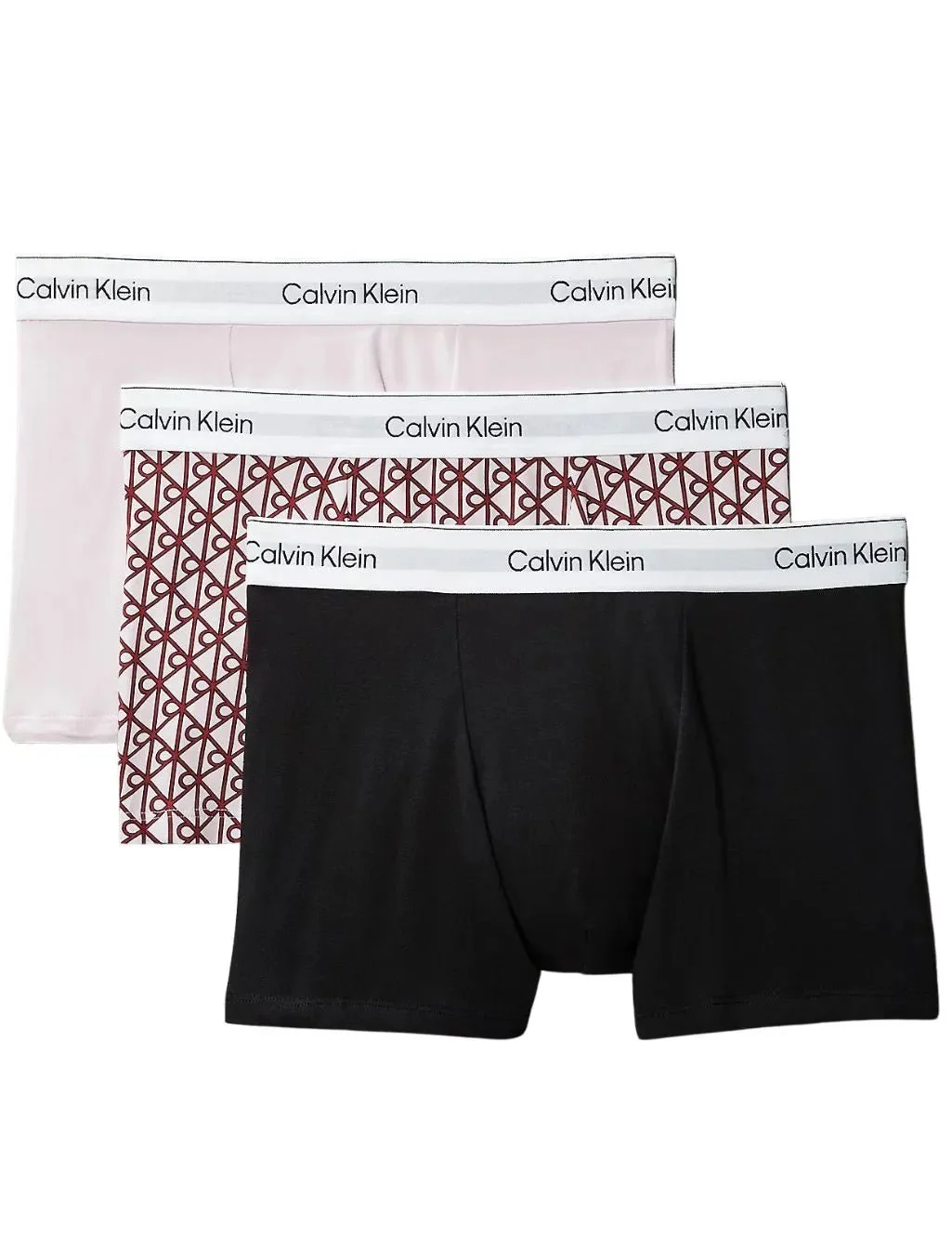 3-Pack Icon Cotton Stretch 'Relaxed Dart' Emblem Print Boxer Trunks, Black/Pink