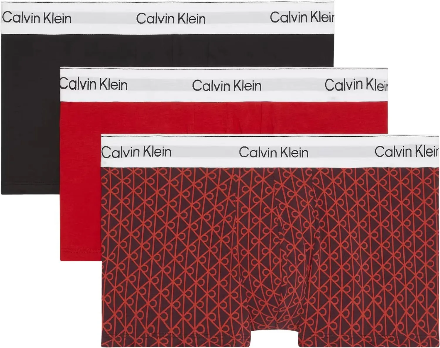 3-Pack Icon Emblem Print Low-Rise Boxer Trunks, Black / Emblem Dark Berry / Adrenaline Rush