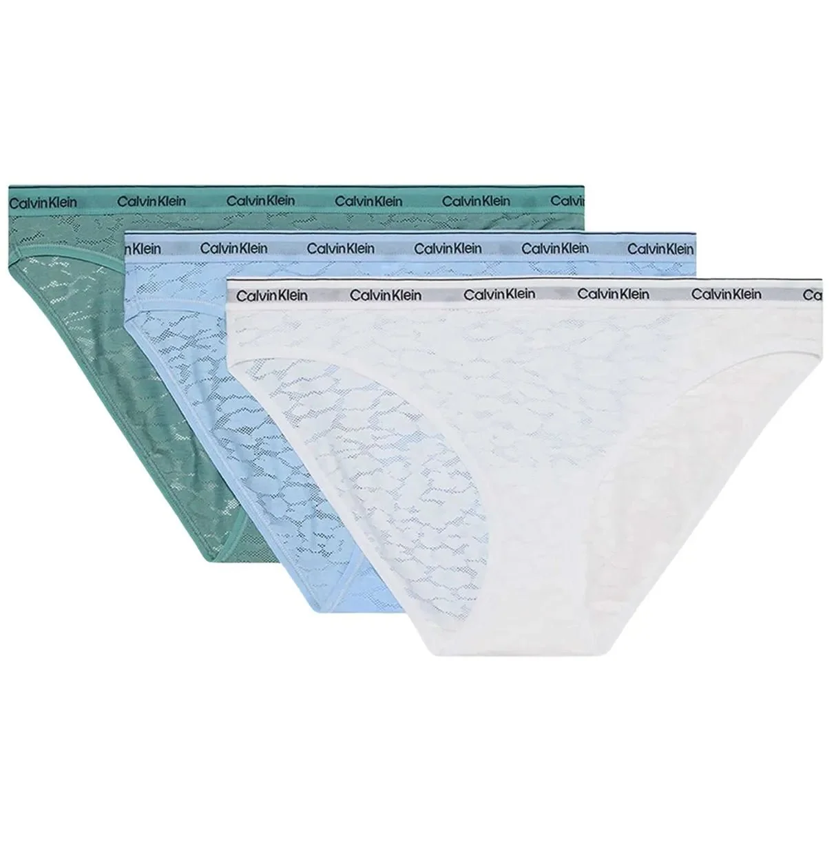 3-Pack Icon Lace Bikini Briefs, Turquoise/Blue/White