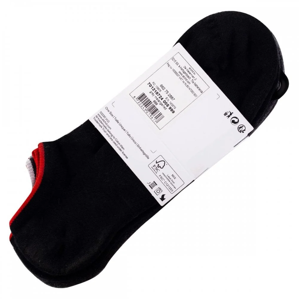 3-Pack Logo Sports Trainer Socks, Grey Melange / Red - Image 2