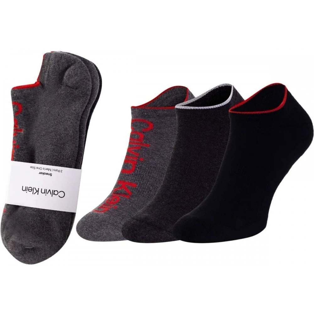 3-Pack Logo Sports Trainer Socks, Grey Melange / Red - Image 3