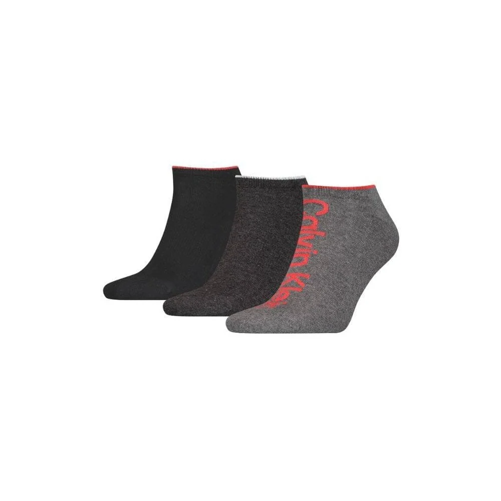 3-Pack Logo Sports Trainer Socks, Grey Melange / Red - Image 5