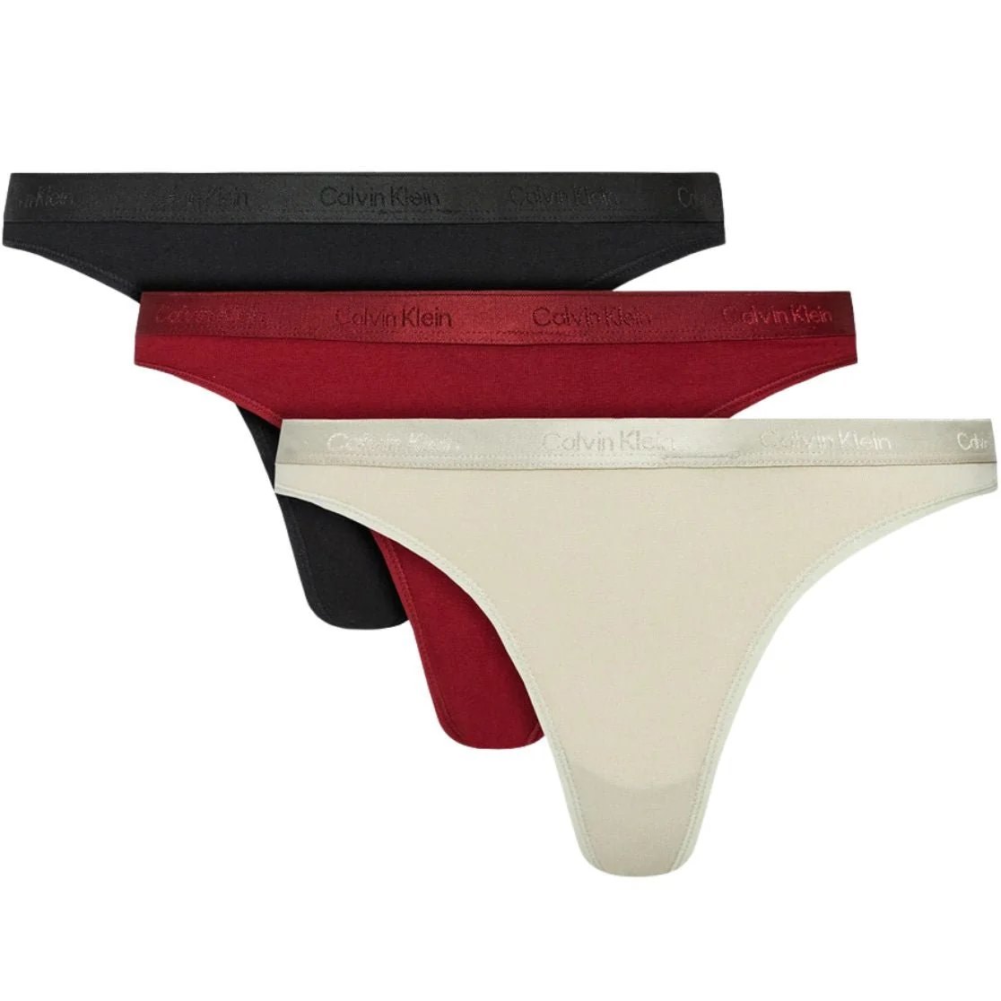 3-Pack Shiny Logo Thongs, Black/Cocoon/Syrah