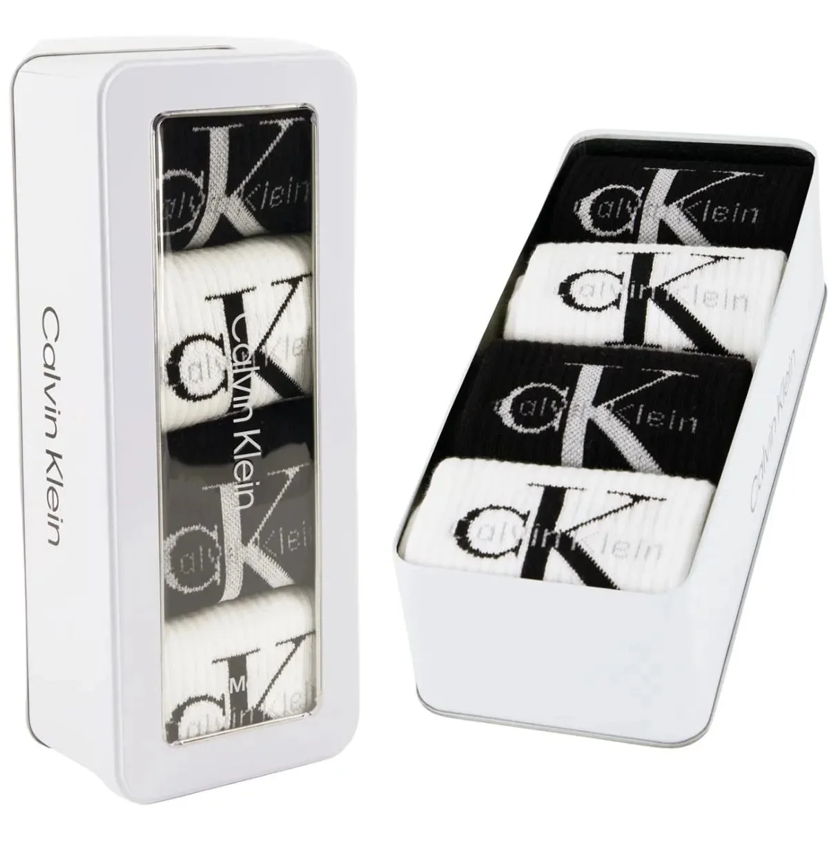 4-Pack CK Jeans Logo Sports Socks Gift Tin, Black/White